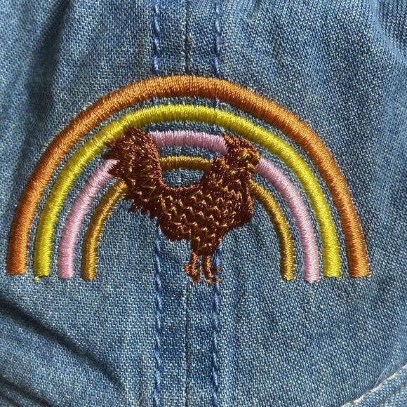 Infinity brand trucker hat OSFM light denim w rainbow rooster - Picture 2 of 4